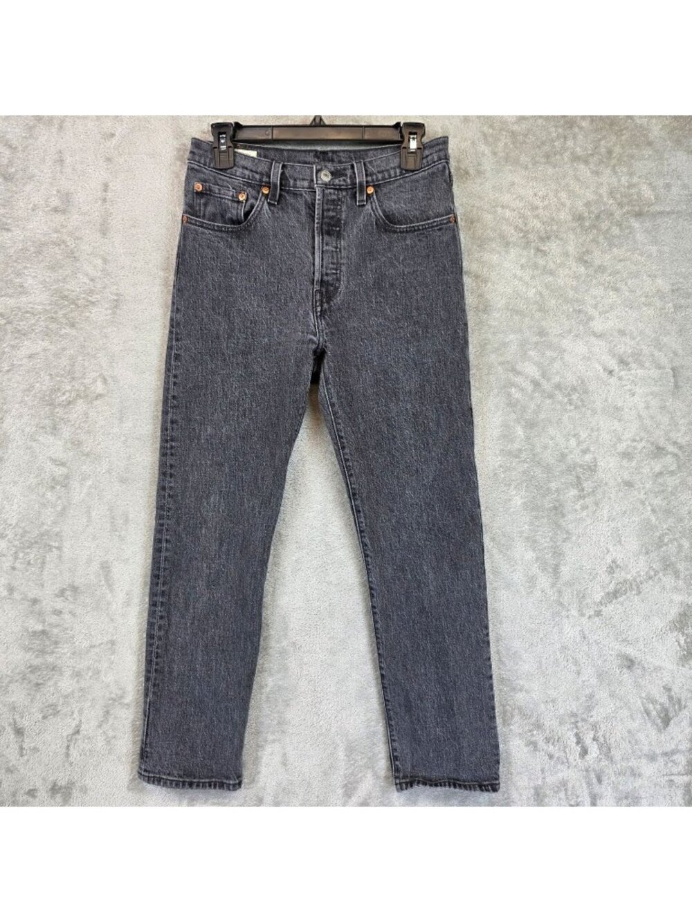 Levis Premium 501 Straight Jeans Womens 27 Gray Charcoal High Rise Stretch Denim